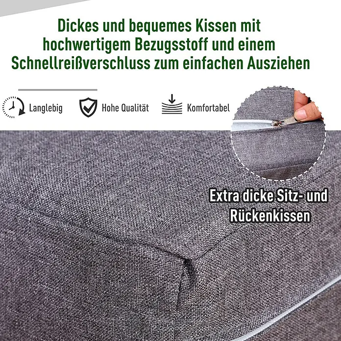 Outsunny Loungemöbel-Set 4-tlg. mit Tisch - 4 -tlg., Aluminium, Polyester, mit Tischplatte aus gehärtetem Glas, Grau - Dickes graues Sitz- und Rückenkissen aus Stoff mit Reißverschluss zum einfachen Abziehen.