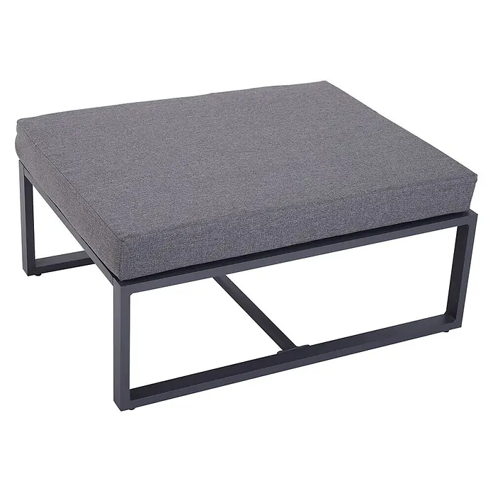 Outsunny Loungemöbel-Set mit Tisch - 6 -tlg., Aluminium, Polyester, Hartglas, mit Abnehm- und Waschbaren Kissenbezügen, Grau - Grauer Polsterhocker mit schwarzem Metallrahmen.