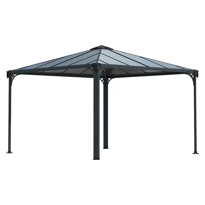 Palram – Canopia Pérgola estándar Palermo - An x Pr: 360 x 360 cm, Material del armazón: Aluminio, Gris - Cenador de metal gris oscuro con techo de policarbonato gris ahumado translúcido, para exteriores.