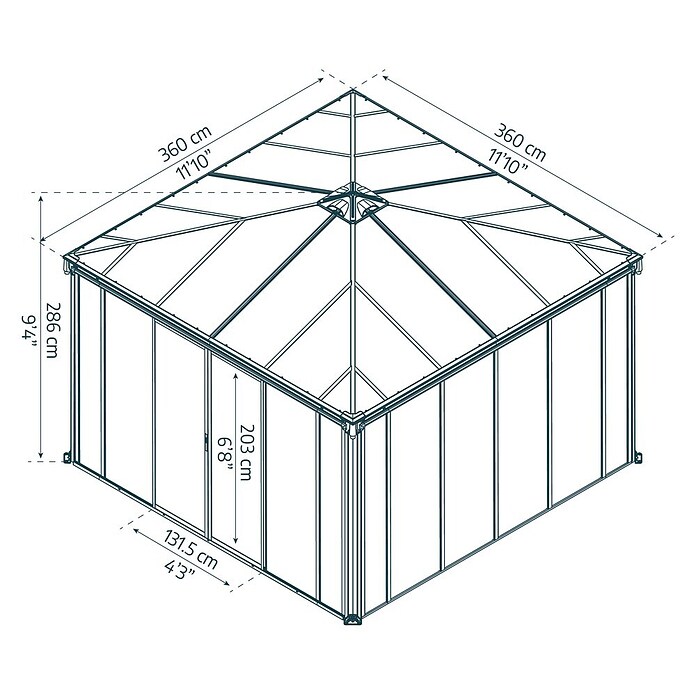Palram Pérgola de jardín (L x An: 360 x 360 cm, Antracita, Bronce)