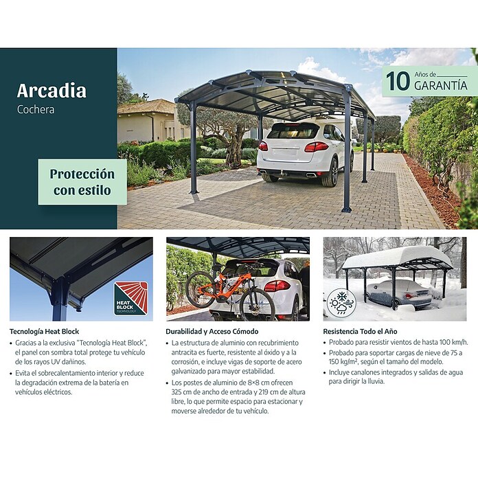 Palram Carport (L x An: 435 x 359 cm, Altura de entrada: 219 cm)