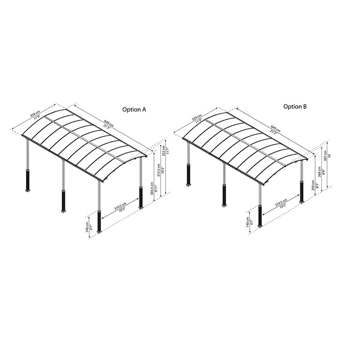 Palram Carport (L x An: 649 x 359 cm, Altura de entrada: 329 cm)