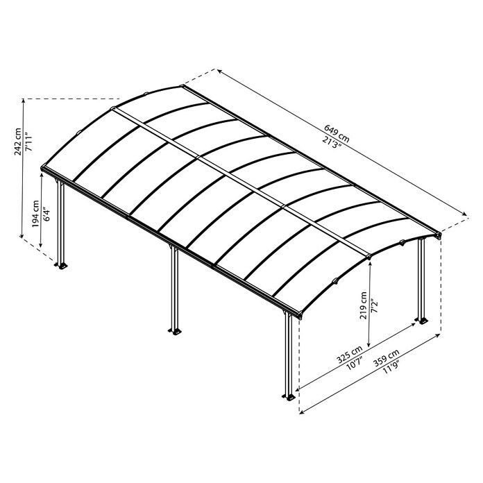 Palram Carport (L x An: 649 x 359 cm, Altura de entrada: 219 cm)