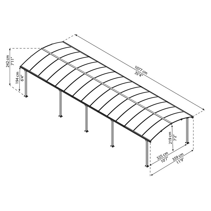 Palram Carport (L x An: 1.077 x 359 cm, Altura de entrada: 219 cm)