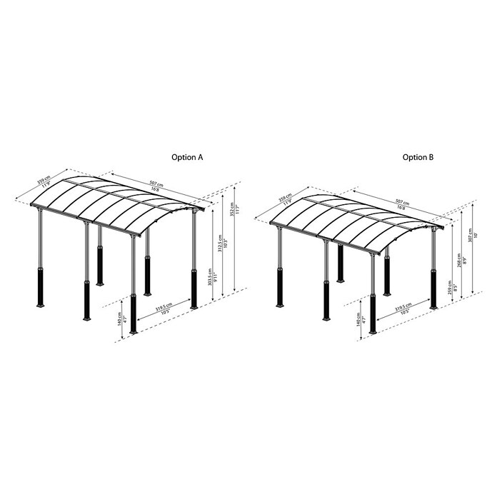 Palram Carport (L x An: 507 x 359 cm, Altura de entrada: 329 cm)