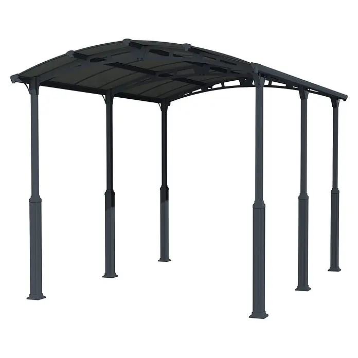 Palram – Canopia Carport Alpine - Medidas ext. (An x Pr): 3,59 x 5,07 m, Carport individual, Antracita - Cochera de metal gris oscuro con techo translúcido para protección exterior.