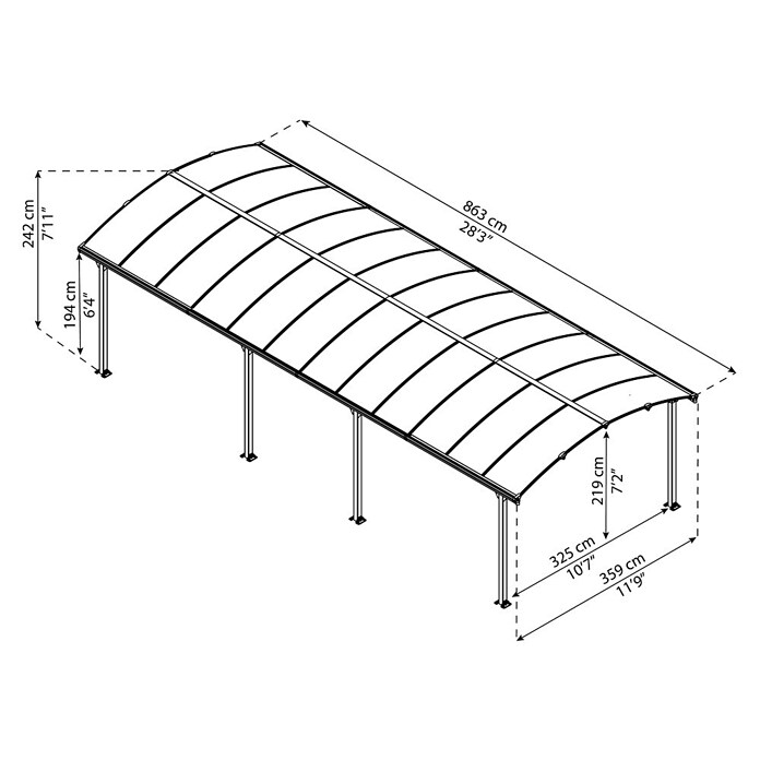 Palram Carport (L x An: 683 x 359 cm, Altura de entrada: 219 cm)