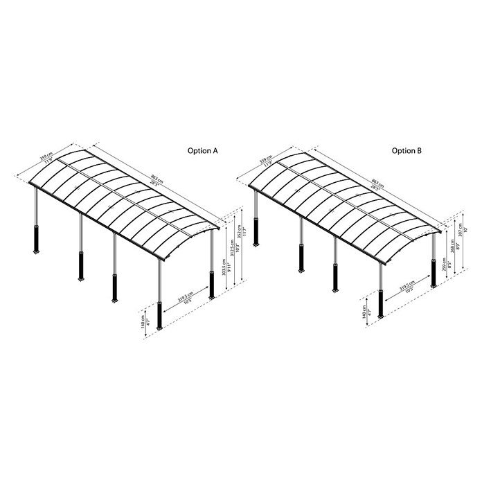 Palram Carport (L x An: 863 x 359 cm, Altura de entrada: 329 cm)