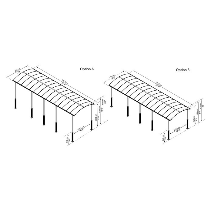 Palram Carport (L x An: 1.077 x 359 cm, Altura de entrada: 329 cm)