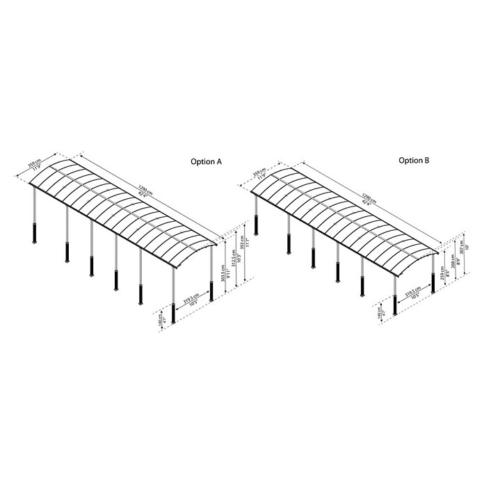 Palram Carport (L x An: 1.290 x 359 cm, Altura de entrada: 329 cm)