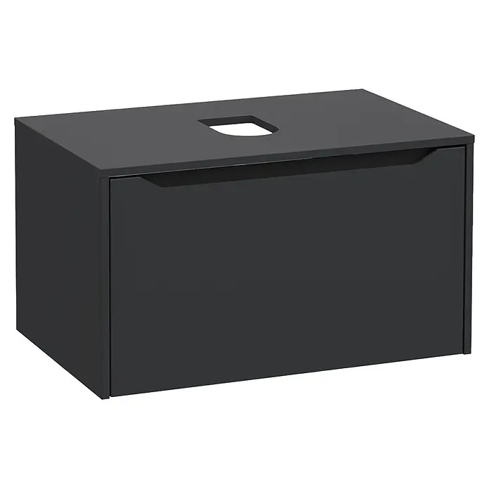 VitrA Integra Square Waschtischunterschrank Integra Square - B x T x H: 80 x 52 x 42 cm, Graphit - Dunkelgrauer wandhängender Waschtischunterschrank mit integriertem Griff und Beckenausschnitt.