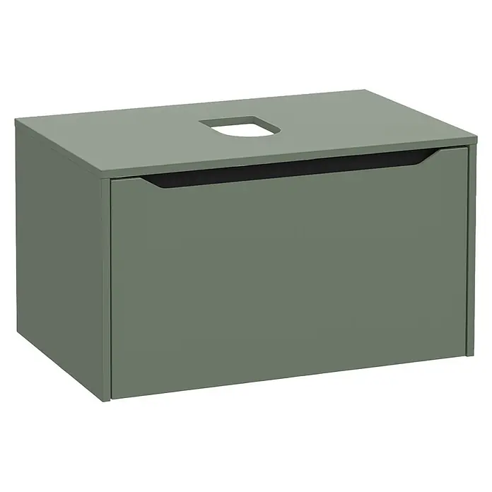 VitrA Integra Square Waschtischunterschrank Integra Square - B x T x H: 80 x 52 x 42 cm, Moosgrün - Matter olivgrüner Waschtischunterschrank mit Griffmulde und Oberflächenausschnitt für ein Waschbecken.