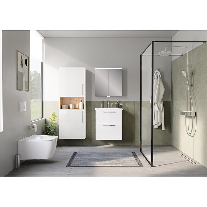 VitrA Bad-Hochschrank Root Flat (B x T x H: 57 x 27 x 155 cm, Weiß, DIN Anschlag: Links/Rechts) | BAUHAUS