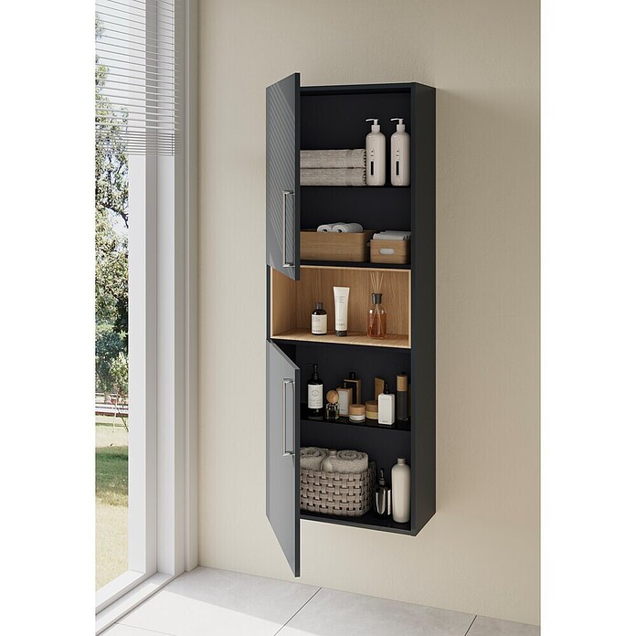 VitrA Bad-Hochschrank Root Flat (B x T x H: 57 x 27 x 155 cm, Anthrazit, DIN Anschlag: Links/Rechts) | BAUHAUS