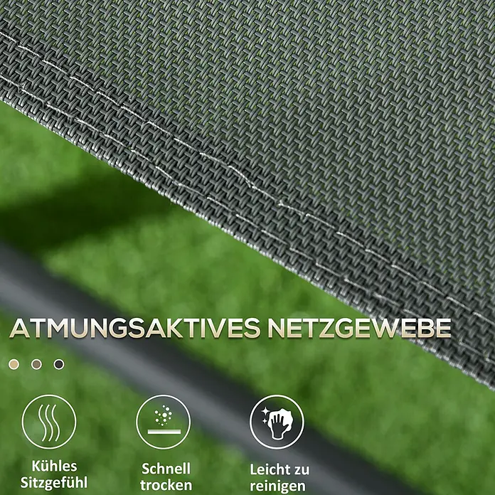 Outsunny Gartenstuhl-Set mit Tisch - 2 Stk., Stahl, gehärtetes Glas, Netzstoff, Klappbar, Dunkelgrau, B x T x H: 64 x 64 x 93 cm - Atmungsaktives, dunkelgraues Netzgewebe für einen kühlen, schnell trocknenden und leicht zu reinigenden Sitz.