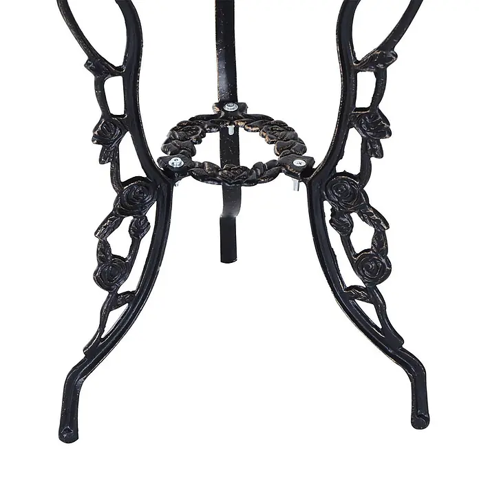 Outsunny Gartenstuhl-Set mit Tisch - 2 Stk., Aluminium, Metall, Bronze, B x T x H: 60 x 39 x 67 cm - Verzierter schwarzer Gusseisen-Tischfuß mit Rosendetails, Montageschrauben sichtbar.