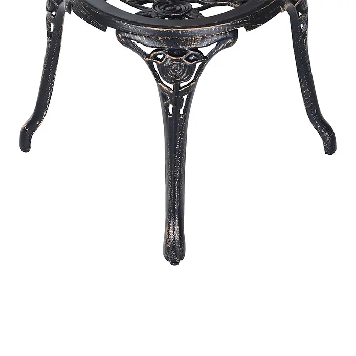 Outsunny Gartenstuhl-Set mit Tisch - 2 Stk., Aluminium, Metall, Bronze, B x T x H: 60 x 39 x 67 cm - Verzierte dunkle Metalltischbeine mit antikem Gold-Finish, mit dekorativen Schnörkeln und floralen Motiven.