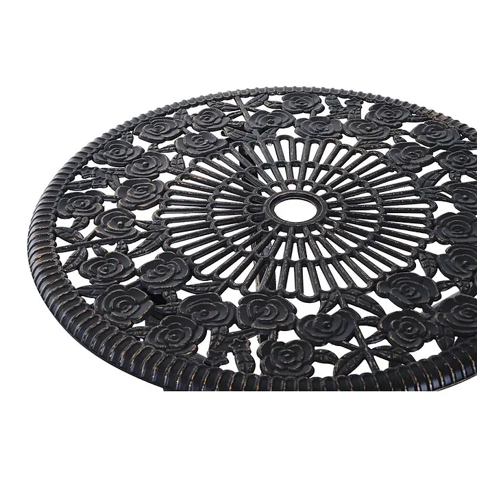 Outsunny Gartenstuhl-Set mit Tisch - 2 Stk., Aluminium, Metall, Bronze, B x T x H: 60 x 39 x 67 cm - Runde, dunkelbronzene Metalltischplatte mit aufwendigem Rosen- und Blumenmuster.