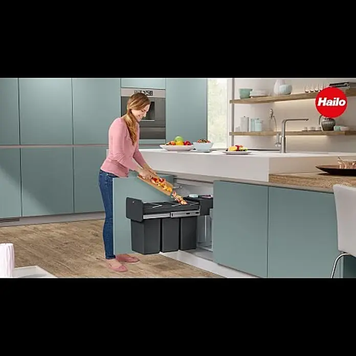 Hailo Einbaumülleimer EcoLine Trio B30 - 30 l, Kunststoff, Schwarz/Grau - HAILO EcoLine Design trio L - Einbau-Mlltrennungs-System / built-in waste separation system