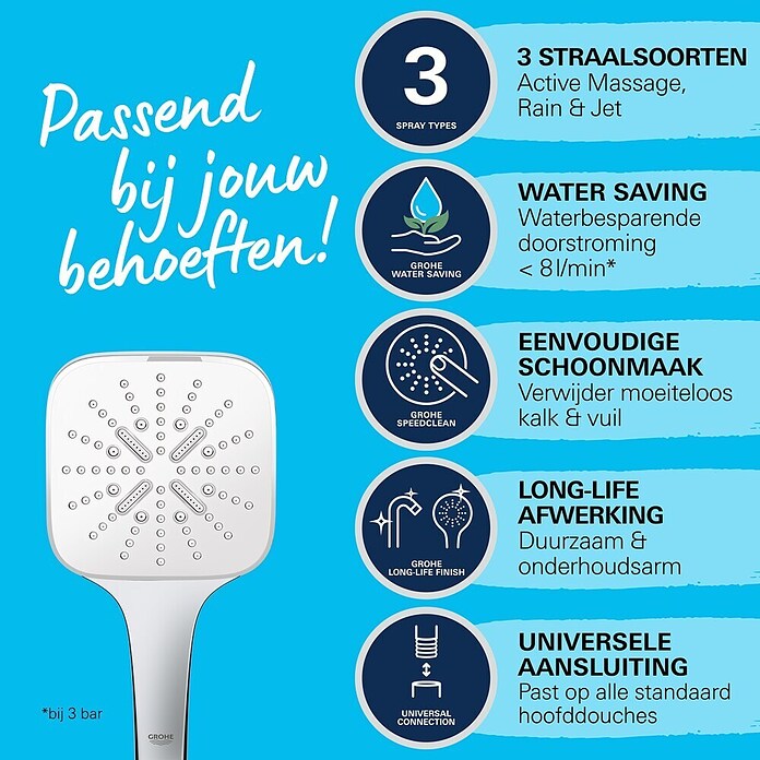 Grohe Douchekop Vitalio SmartActive 130 Cube (Aantal functies: 3 st., Chroom, Vierkant) | BAUHAUS