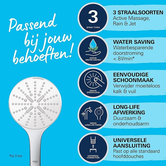 Grohe Douchekop Vitalio SmartActive 150 (Aantal functies: 3 st., Chroom, Rond) | BAUHAUS