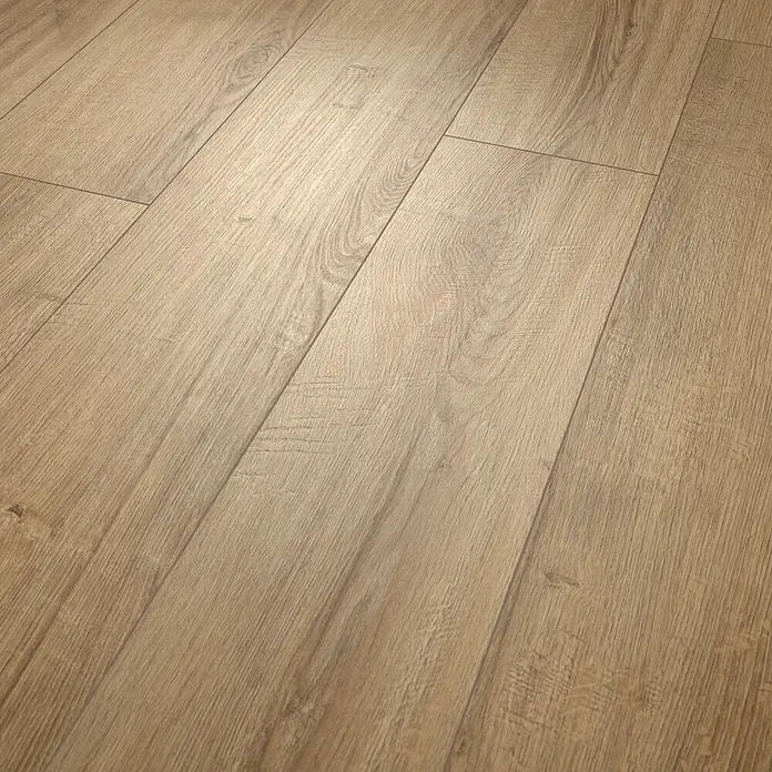 Egger Laminat NatureSense Aqua - Sherman Eiche hellbraun, Landhausdiele, 1.292 x 193 x 10 mm - Hellebraune Laminatdielen in Holzoptik.