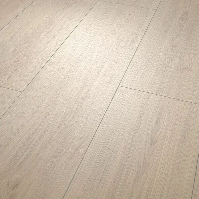 Egger Laminat NatureSense Aqua - Victoria Eiche weiß, Landhausdiele, 1.292 x 246 x 8 mm - Beige Laminatbodenplanken mit natürlicher Holzmaserung.