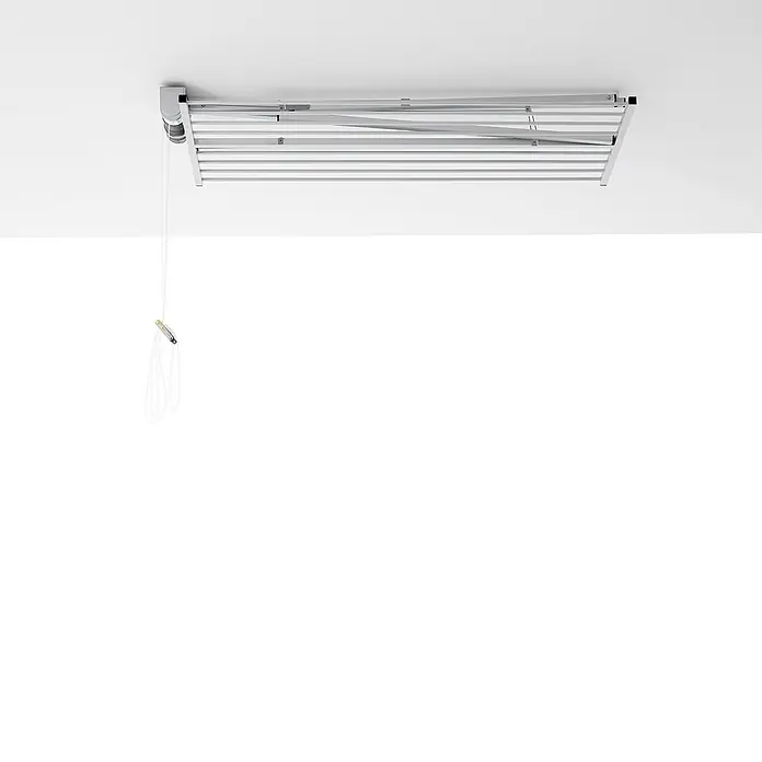 Foxydry Deckenwäschetrockner Mini 120 Weiß - L x B: 54 x 128 cm, Weiß - Silberner Deckenwäscheständer mit verstellbarer Zugschnur.