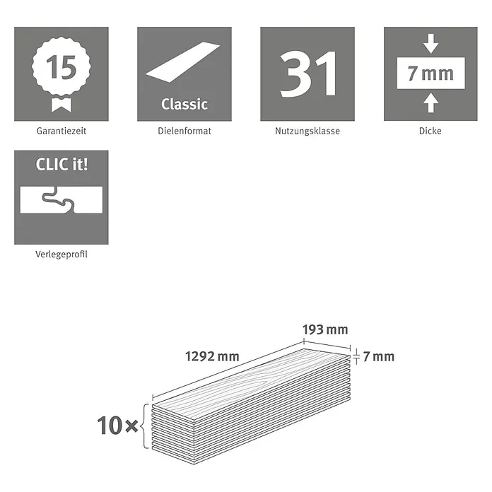 Egger Laminat NatureSense - Buche SB rustikal, Schiffsboden, 1.292 x 193 x 7 mm - Produkteigenschaften für Laminatboden: 15 Jahre Garantie, klassisches Dielenformat, Nutzungsklasse 31, 7mm Dicke, CLIC it! Verlegeprofil. Dielen: 1292x193x7mm, 10 pro Paket.