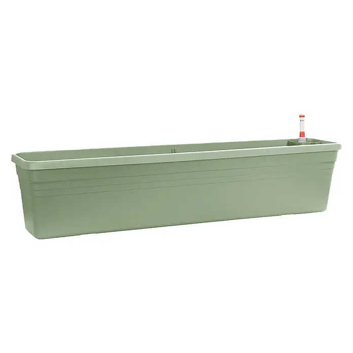 Elho Bewässerungsbalkonkasten Florus Mediterran - Außenmaß (L x B x H): 100 x 17 x 19 cm, Kunststoff, Mintgrün - Langer, salbeigrüner Kunststoff-Blumenkasten mit Bewässerungsanzeige.