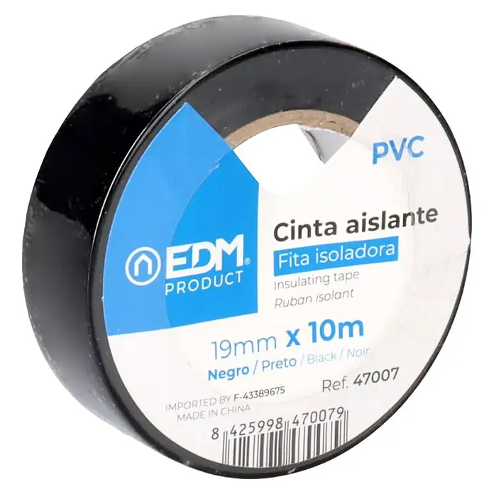 Juego de cinta aislante de 10 unidades - 19 mm x 10 m, 10 ud., Negro - Cinta aislante de PVC negra EDM, 19mm x 10m.