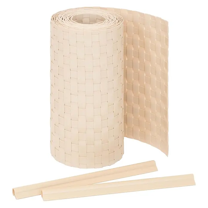 Jardinion Sichtschutzelement 250cm Sichtschutzstreifen 19cm x 2,4mm inkl. KlemmschienenHellbraun - B x H: 24 x 19 cm, Kunststoff, Beige - Helle beige gewebte Rolle und zwei passende Streifen.
