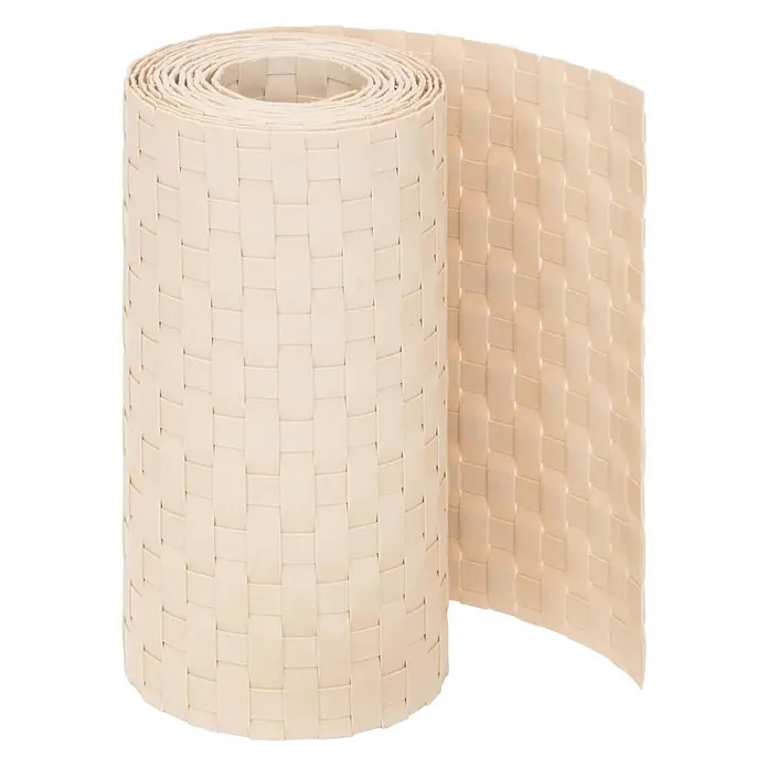 Jardinion Sichtschutzelement 250cm Sichtschutzstreifen 19cm x 2,4mm Doppelstabmattenzaun Hellbraun - B x H: 24 x 19 cm, Kunststoff, Beige - Gerolltes hellbeiges geflochtenes Rohrgeflecht.