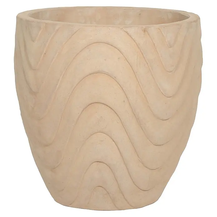 Pflanztopf Wave - Außenmaß (Ø x H): 52 x 52 cm, Terracotta chocolate, 1 Stk. - Heller beigefarbener Pflanztopf mit gewelltem, strukturiertem Design.