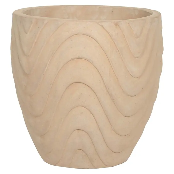 Pflanztopf Wave - Außenmaß (Ø x H): 32,5 x 32,5 cm, Terracotta chocolate, 1 Stk. - Beigefarbener Zement-Pflanztopf mit gewellter Oberfläche.