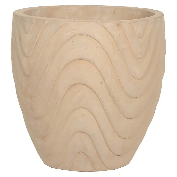 Pflanztopf Wave - Außenmaß (Ø x H): 41,5 x 41,5 cm, Terracotta chocolate, 1 Stk. - Hellbeiger Pflanztopf mit vertikalem Wellenreliefmuster.