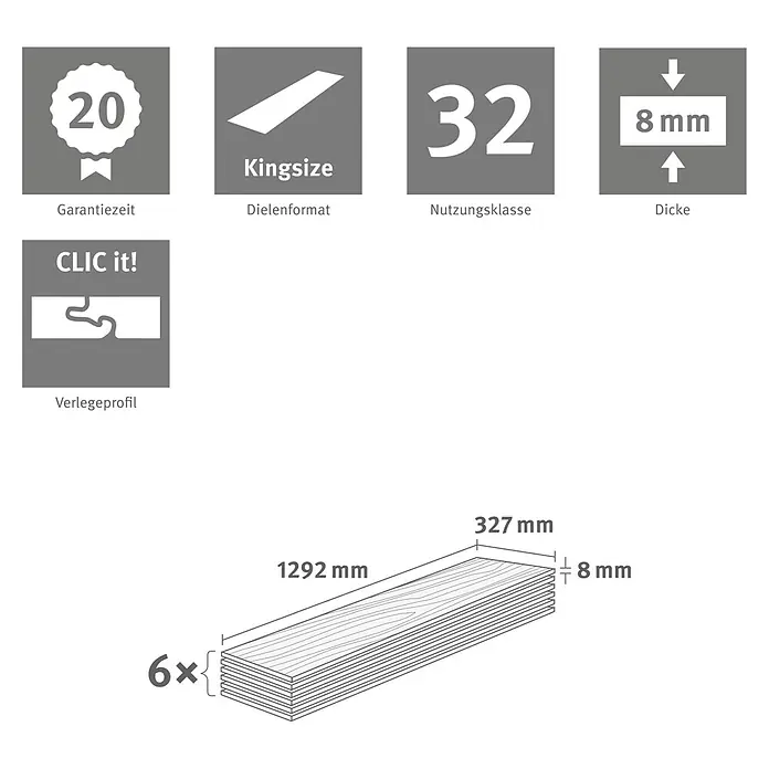 Egger Laminat NatureSense Skanderborg - Skanderborg Eiche braun, Sonstige, 1.292 x 327 x 8 mm - Technische Daten für Laminatböden: 20 Jahre Garantie, Kingsize Format, Nutzungsklasse 32, 8mm Stärke. Paneelmaße: 1292x327mm, CLIC it! Verlegung.