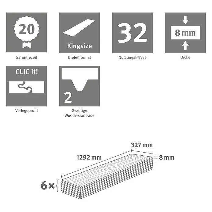 Egger Laminat NatureSense - Ortega Eiche, Landhausdiele, 1.292 x 327 x 8 mm - Holzoptik-Laminat (1292x327x8 mm) mit 20 Jahren Garantie, Nutzungsklasse 32, CLIC it! System und 2-seitiger Fase.