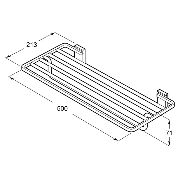 Roca Rubik Portatoallas - Con barra toallero, Cuadrado - Representación de un toallero rectangular de 500 x 213 x 71 mm, ideal para baños para almacenar toallas de forma eficiente.