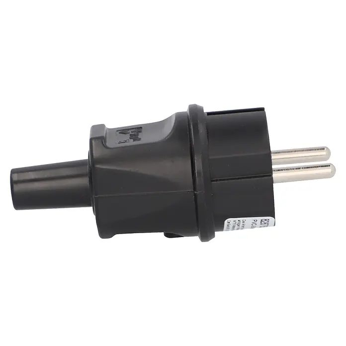 UniTEC Stecker knickschutz - Kunststoff, Schwarz - Schwarzer Netzstecker mit zwei Stiften.