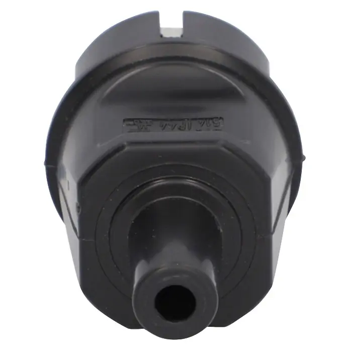 UniTEC Stecker knickschutz - Kunststoff, Schwarz - Schwarzer elektrischer Stecker mit zylindrischem Gehäuse und schmaler Öffnung.