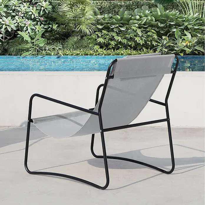 SVITA Gartenstuhl-Set SVEIO - 2 Stk., 50 % Polyester, 50 % Stahl, Hellgrau, B x T x H: 65 x 80 x 81 cm - Grauer Stoff-Liegestuhl mit schwarzem Metallrahmen für entspannte Stunden im Freien.