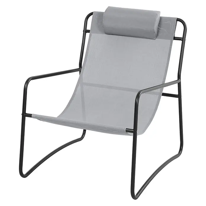 SVITA Gartenstuhl-Set SVEIO - 2 Stk., 50 % Polyester, 50 % Stahl, Hellgrau, B x T x H: 65 x 80 x 81 cm - Grauer Textil-Loungesessel mit schwarzem Metallgestell und integriertem Kopfkissen.