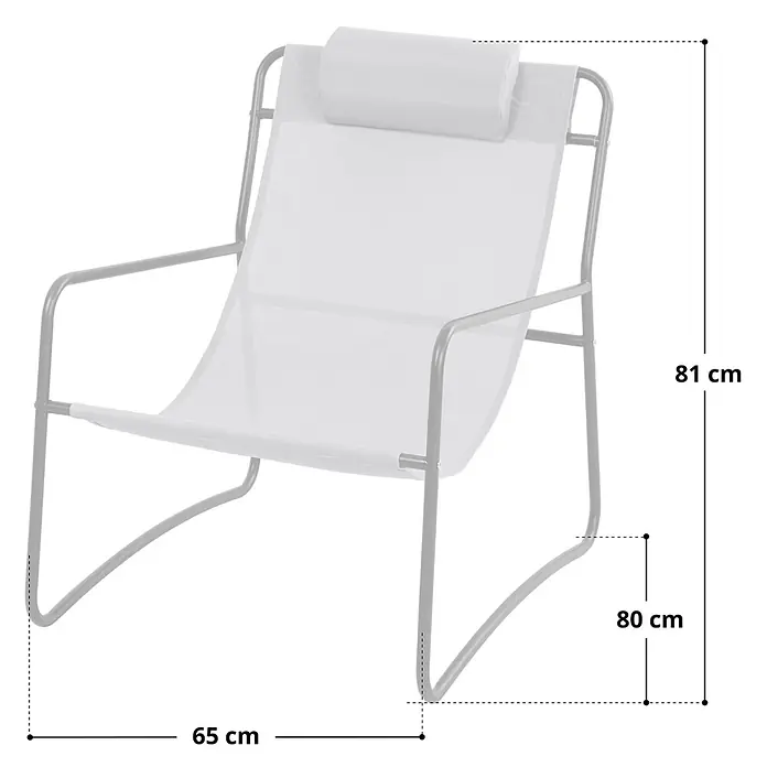 SVITA Gartenstuhl-Set SVEIO - 2 Stk., 50 % Polyester, 50 % Stahl, Dunkelgrau, B x T x H: 65 x 80 x 81 cm - Hellgrauer Liegestuhl mit grauem Metallrahmen und Kopfstütze. Maße: 81x65x80 cm (HxBxT).