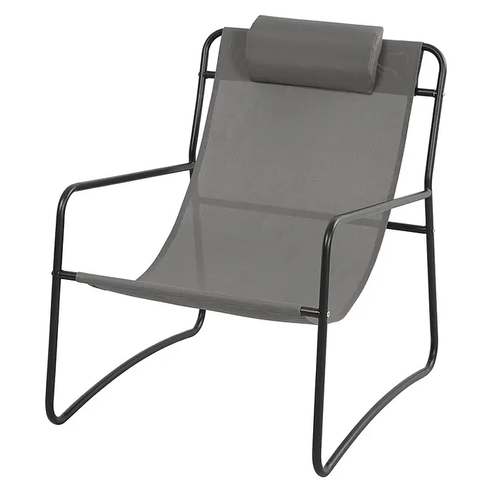 SVITA Gartenstuhl-Set SVEIO - 2 Stk., 50 % Polyester, 50 % Stahl, Dunkelgrau, B x T x H: 65 x 80 x 81 cm - Grauer Textilene-Loungesessel mit schwarzem Metallgestell und Kopfstütze.