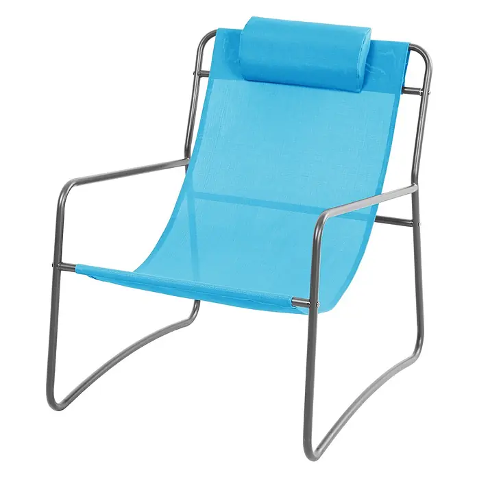 SVITA Gartenstuhl-Set SVEIO - 2 Stk., 50 % Polyester, 50 % Stahl, Blau, B x T x H: 65 x 80 x 81 cm - Blauer Outdoor-Liegestuhl aus Netzstoff mit grauem Metallrahmen und Kopfstütze.