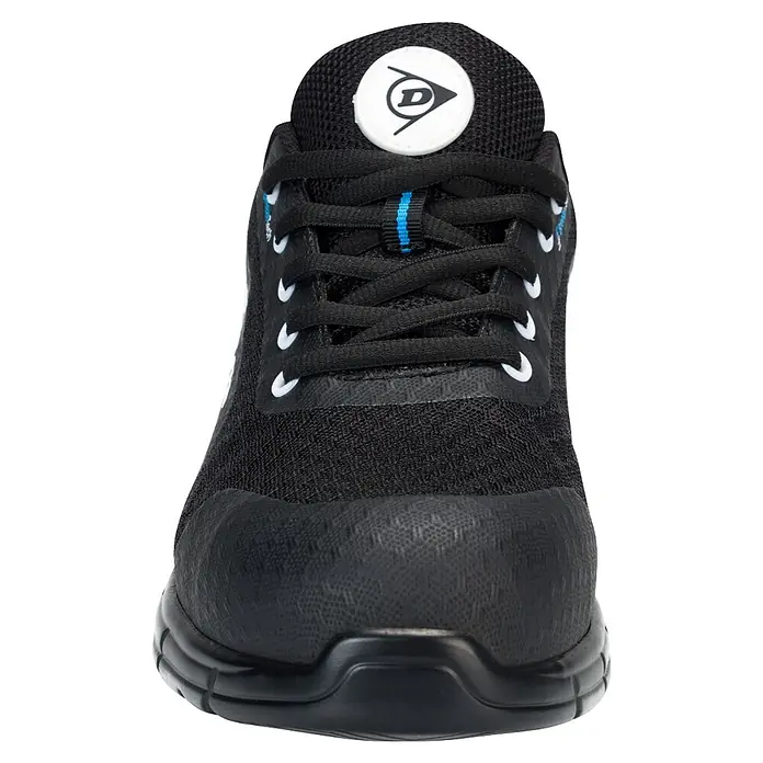 Dunlop Zapato bajo de seguridad BreezeTech - 42, Negro, Clase de protección según EN ISO 20345: S1P - Zapato de seguridad Dunlop negro con detalles azules y puntera reforzada.