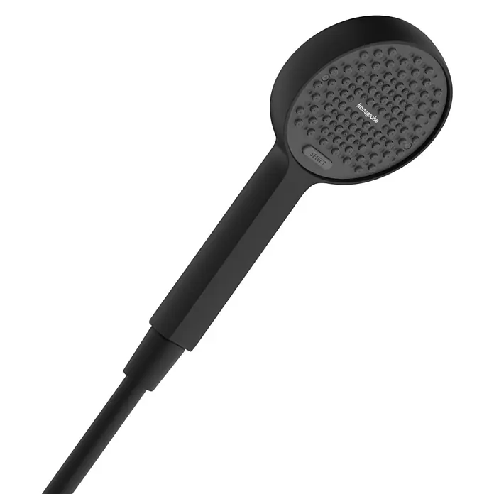 Hansgrohe Teleducha Activera Select S - Número de funciones: 2 ud., Diámetro: 9,5 cm, Negro - Teleducha hansgrohe negra de diseño moderno con botón 'SELECT'.