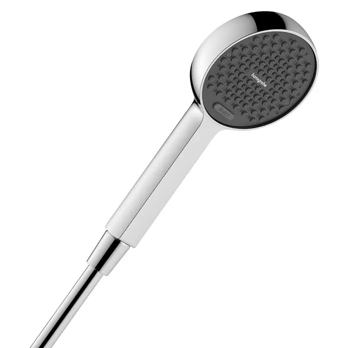 Hansgrohe Teleducha Activera Select S - Diámetro: 9,5 cm, Cromo - Teleducha cromada Hansgrohe con disco de chorro gris y botón 'SELECT'.
