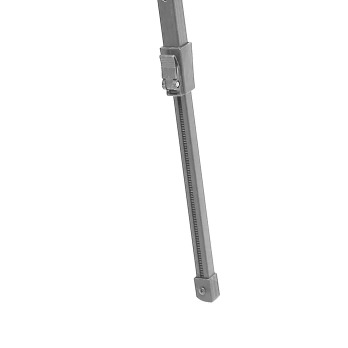 SVITA Campingtisch - L x B x H: 90 x 51,5 x 68 cm, Silber - Nahaufnahme eines grauen Metall-Verstellbeins mit gezahnter Höhenverstellungsstange und Klemmverschluss.